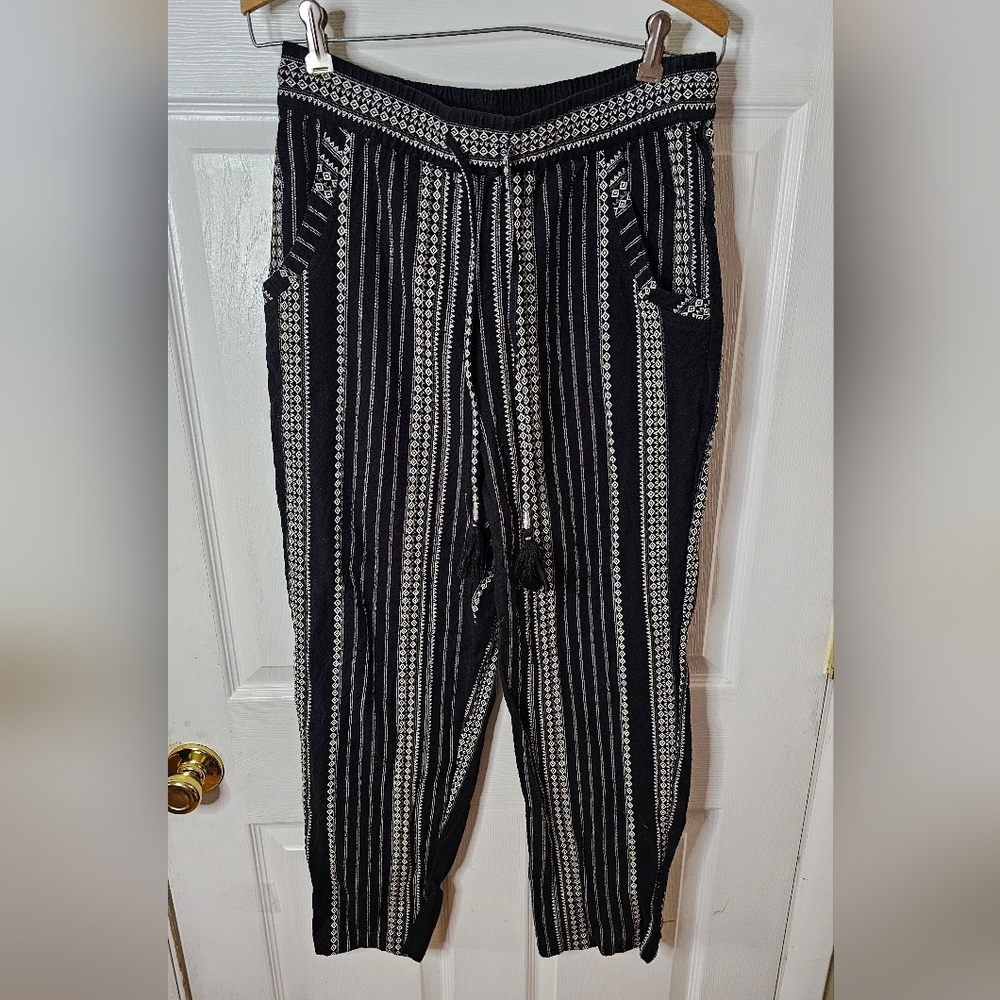 Anthropologie Cropped Drawstring Pants Black And White, Size Small